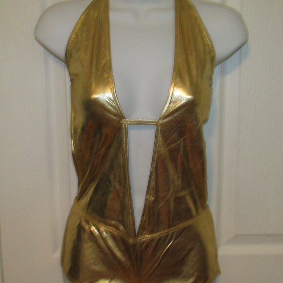 Gold Metallic Booty Shorts 1 Pc Romper - NEW - Picture 8 of 8